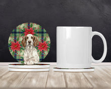 Load image into Gallery viewer, Liver Belton English Setter Christmas PoinsettIas Large Sandstone Coasters Pack of 4