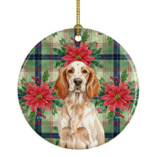 Load image into Gallery viewer, Orange Belton English Setter Christmas PoinsettIas Ceramic Ornament