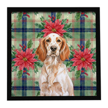 Load image into Gallery viewer, Orange Belton English Setter Christmas PoinsettIas Framed Metal Print