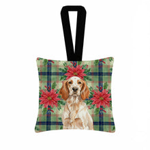 Load image into Gallery viewer, Orange Belton English Setter Christmas PoinsettIas Hanging Square Fabric Ornament 3.5 x 3.5