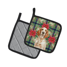 Load image into Gallery viewer, Orange Belton English Setter Christmas PoinsettIas Pair of Pot Holders