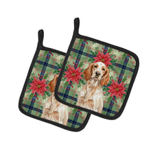 Load image into Gallery viewer, Orange Belton English Setter Christmas PoinsettIas Pair of Pot Holders