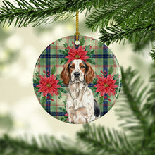 Load image into Gallery viewer, Tricolor English Setter Christmas PoinsettIas Ceramic Ornament