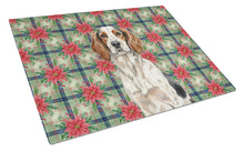 Load image into Gallery viewer, Tricolor English Setter Christmas PoinsettIas Glass Cutting Board