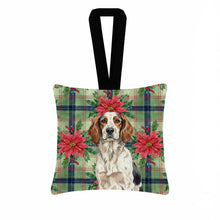 Load image into Gallery viewer, Tricolor English Setter Christmas PoinsettIas Hanging Square Fabric Ornament 3.5 x 3.5