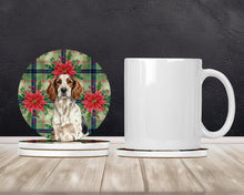 Load image into Gallery viewer, Tricolor English Setter Christmas PoinsettIas Large Sandstone Coasters Pack of 4