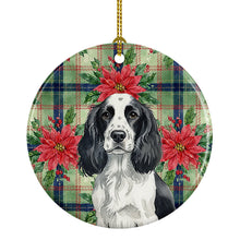 Load image into Gallery viewer, Black and White English Springer Spaniel Christmas PoinsettIas Ceramic Ornament