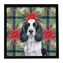 Load image into Gallery viewer, Black and White English Springer Spaniel Christmas PoinsettIas Framed Metal Print
