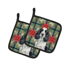 Load image into Gallery viewer, Black and White English Springer Spaniel Christmas PoinsettIas Pair of Pot Holders