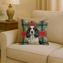 Load image into Gallery viewer, Black and White English Springer Spaniel Christmas PoinsettIas Throw Pillow
