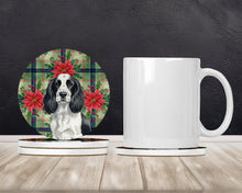 Load image into Gallery viewer, Black and White English Springer Spaniel Christmas PoinsettIas Large Sandstone Coasters Pack of 4