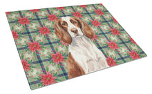 Load image into Gallery viewer, Liver and White English Springer Spaniel Christmas PoinsettIas Glass Cutting Board