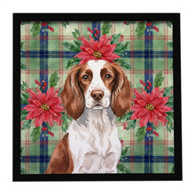 Load image into Gallery viewer, Liver and White English Springer Spaniel Christmas PoinsettIas Framed Metal Print