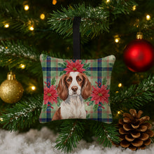 Load image into Gallery viewer, Liver and White English Springer Spaniel Christmas PoinsettIas Hanging Square Fabric Ornament 3.5 x 3.5