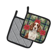 Load image into Gallery viewer, Liver and White English Springer Spaniel Christmas PoinsettIas Pair of Pot Holders