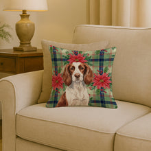 Load image into Gallery viewer, Liver and White English Springer Spaniel Christmas PoinsettIas Throw Pillow