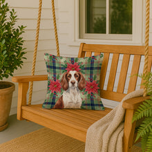 Load image into Gallery viewer, Liver and White English Springer Spaniel Christmas PoinsettIas Throw Pillow