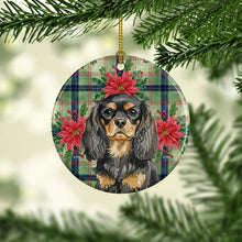 Load image into Gallery viewer, Black and Tan English Toy Spaniel Christmas PoinsettIas Ceramic Ornament
