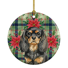 Load image into Gallery viewer, Black and Tan English Toy Spaniel Christmas PoinsettIas Ceramic Ornament