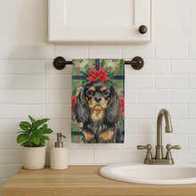 Load image into Gallery viewer, Black and Tan English Toy Spaniel Christmas PoinsettIas Kitchen Towel