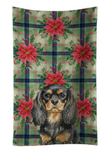 Load image into Gallery viewer, Black and Tan English Toy Spaniel Christmas PoinsettIas Kitchen Towel