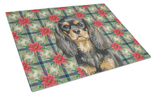 Load image into Gallery viewer, Black and Tan English Toy Spaniel Christmas PoinsettIas Glass Cutting Board