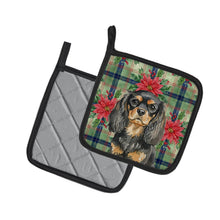 Load image into Gallery viewer, Black and Tan English Toy Spaniel Christmas PoinsettIas Pair of Pot Holders