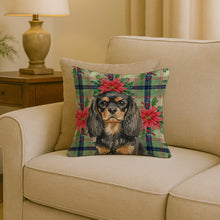 Load image into Gallery viewer, Black and Tan English Toy Spaniel Christmas PoinsettIas Throw Pillow