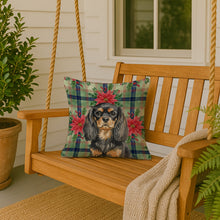Load image into Gallery viewer, Black and Tan English Toy Spaniel Christmas PoinsettIas Throw Pillow
