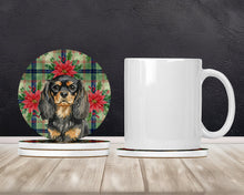Load image into Gallery viewer, Black and Tan English Toy Spaniel Christmas PoinsettIas Large Sandstone Coasters Pack of 4
