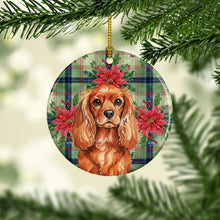 Load image into Gallery viewer, Ruby English Toy Spaniel Christmas PoinsettIas Ceramic Ornament