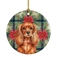 Load image into Gallery viewer, Ruby English Toy Spaniel Christmas PoinsettIas Ceramic Ornament