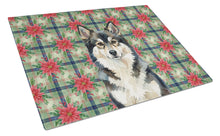 Load image into Gallery viewer, Finnish Lapphund Christmas PoinsettIas Glass Cutting Board