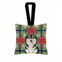Load image into Gallery viewer, Finnish Lapphund Christmas PoinsettIas Hanging Square Fabric Ornament 3.5 x 3.5