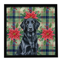 Load image into Gallery viewer, Black Flat-Coated Retriever Christmas PoinsettIas Framed Metal Print