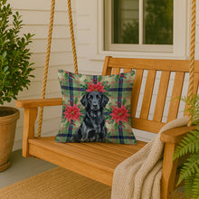 Load image into Gallery viewer, Black Flat-Coated Retriever Christmas PoinsettIas Throw Pillow