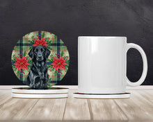 Load image into Gallery viewer, Black Flat-Coated Retriever Christmas PoinsettIas Large Sandstone Coasters Pack of 4