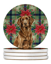 Load image into Gallery viewer, Liver Flat-Coated Retriever Christmas PoinsettIas Large Sandstone Coasters Pack of 4