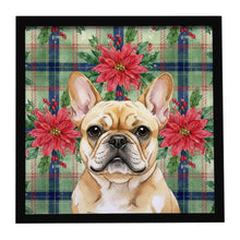 Load image into Gallery viewer, Fawn French Bulldog Christmas PoinsettIas Framed Metal Print