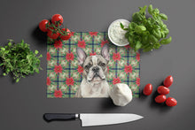 Load image into Gallery viewer, Pied French Bulldog Christmas PoinsettIas Glass Cutting Board