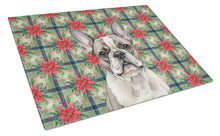 Load image into Gallery viewer, Pied French Bulldog Christmas PoinsettIas Glass Cutting Board