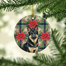 Load image into Gallery viewer, Black and Tan German Shepherd Christmas PoinsettIas Ceramic Ornament
