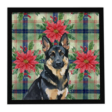 Load image into Gallery viewer, Black and Tan German Shepherd Christmas PoinsettIas Framed Metal Print
