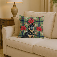 Load image into Gallery viewer, Black and Tan German Shepherd Christmas PoinsettIas Throw Pillow