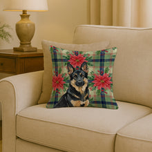 Load image into Gallery viewer, Black and Tan German Shepherd Christmas PoinsettIas Throw Pillow