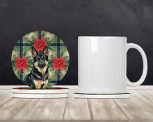Load image into Gallery viewer, Black and Tan German Shepherd Christmas PoinsettIas Large Sandstone Coasters Pack of 4