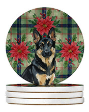 Load image into Gallery viewer, Black and Tan German Shepherd Christmas PoinsettIas Large Sandstone Coasters Pack of 4