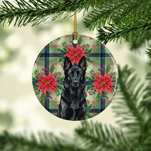 Load image into Gallery viewer, Black German Shepherd Christmas PoinsettIas Ceramic Ornament