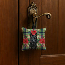 Load image into Gallery viewer, Black German Shepherd Christmas PoinsettIas Hanging Square Fabric Ornament 3.5 x 3.5