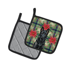 Load image into Gallery viewer, Black German Shepherd Christmas PoinsettIas Pair of Pot Holders